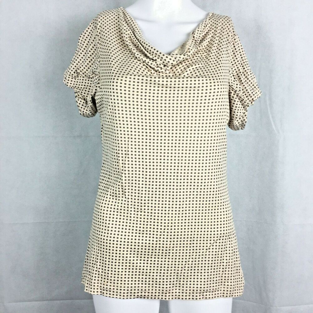 Banana Republic Shirt Womens Sz M Tan Brown Puff Sleeve Jersey Knit Short Sleeve